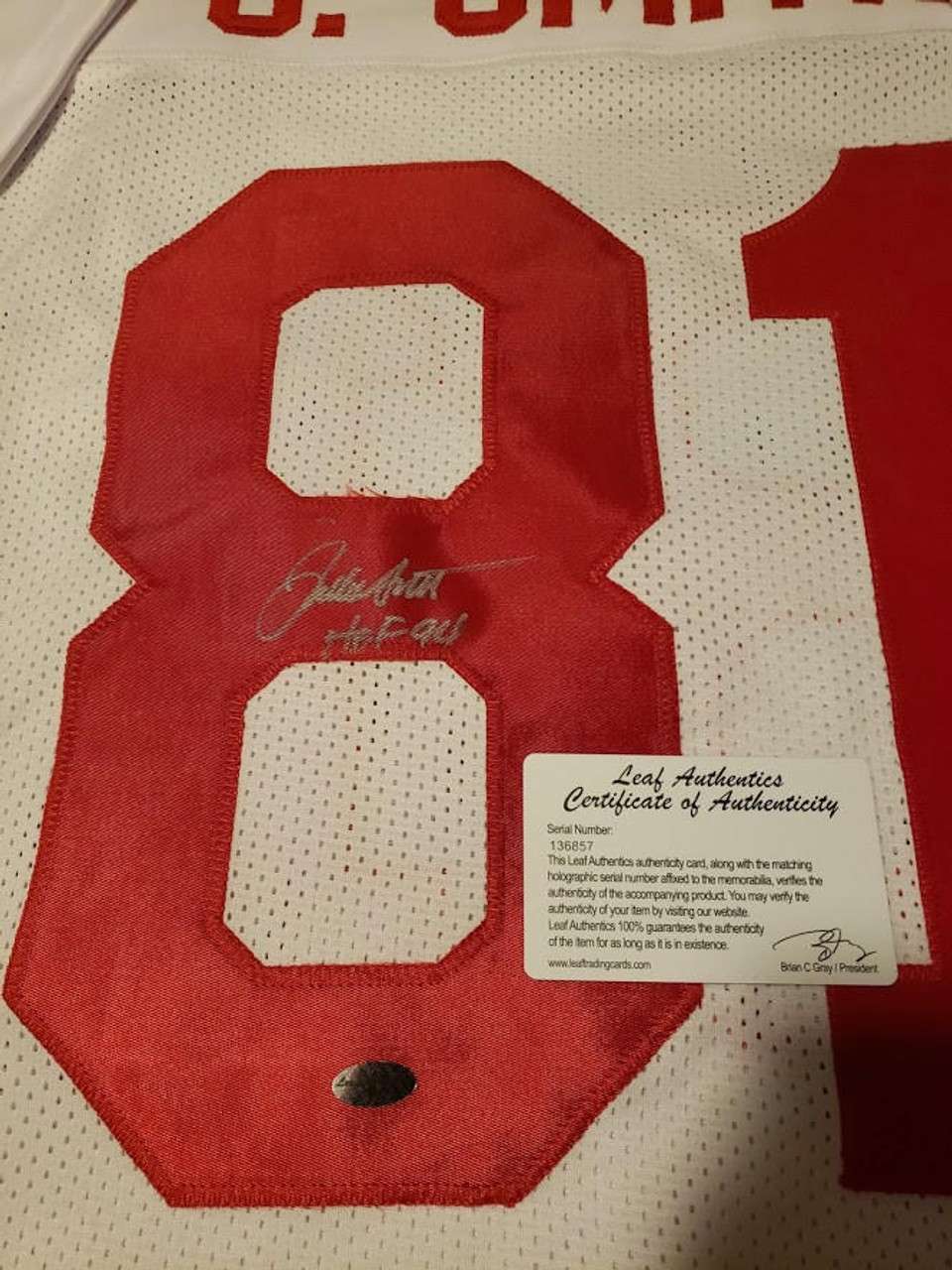 Jackie Smith St. Louis Cardinals Signed Autographed Jersey Leaf