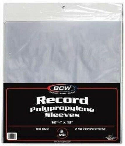 BCW 12" Vinyl Record Resealable Poly Bags (100 Pack) - Snug Fit, Archival Safe, Clear