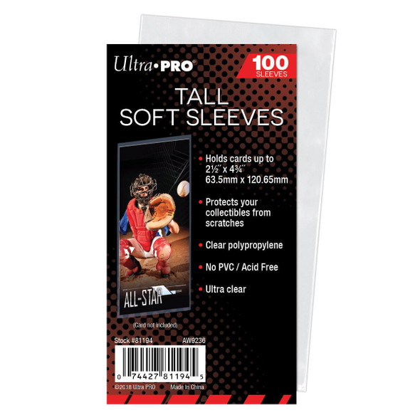 Ultra Pro Tall Soft Sleeves 100 Count Pack For Tall or Widevision Trading Cards