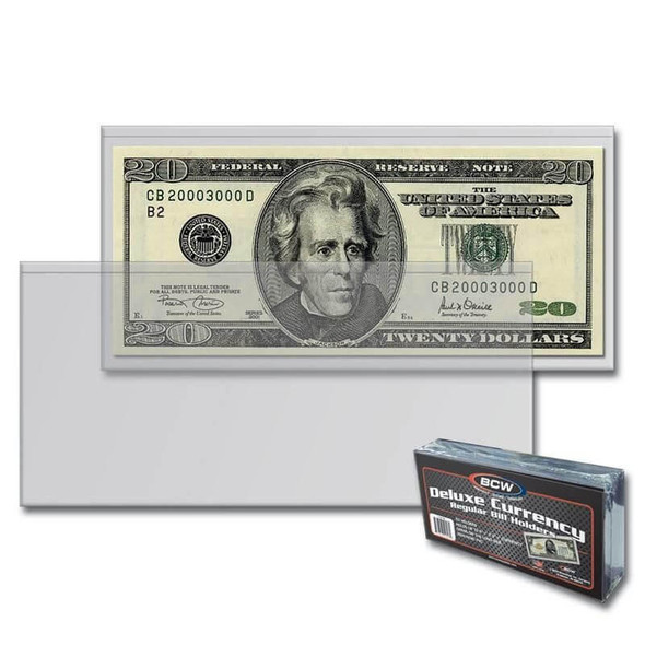 BCW Deluxe Semi Rigid Regular Bill Currency Holders 50 Count Pack