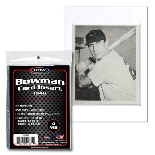 BCW 1948 Bowman Card Insert Sleeve 25 Count Pack Converts Standard Card Holders