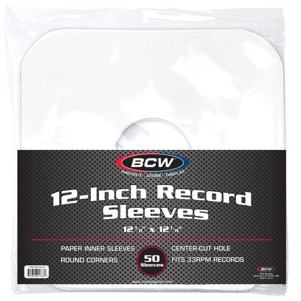 BCW 12" Paper Record Album Inner Sleeves White with Round Corners (Pack of 50)