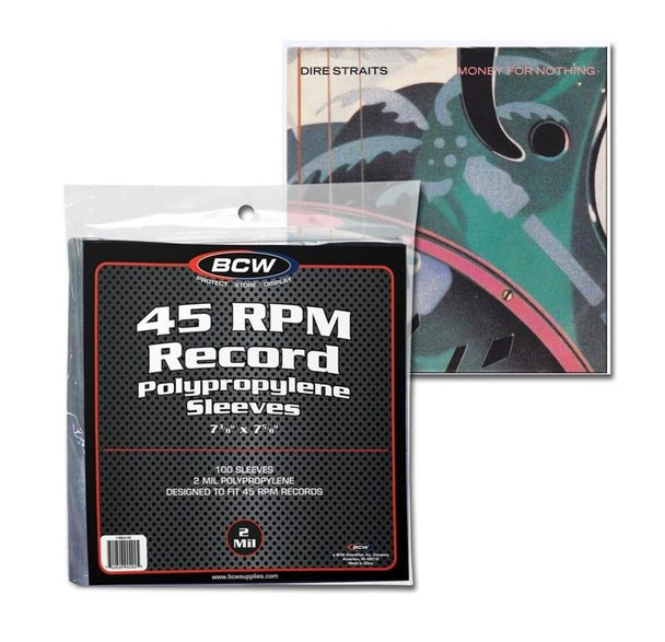 BCW 45 RPM Record Album Sleeves Clear Polypropylene 100 Count Pack