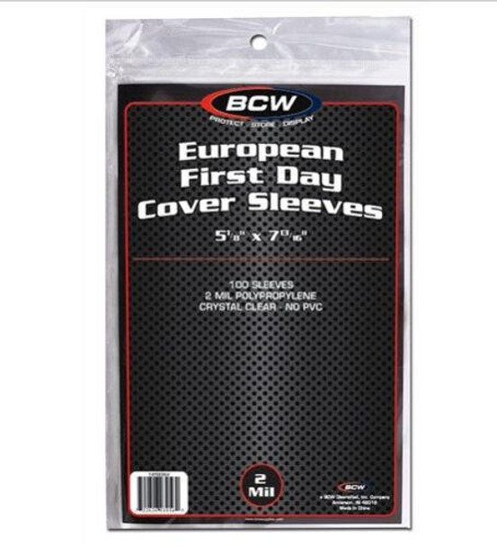 BCW European First Day Cover Sleeves 100-Count Pack