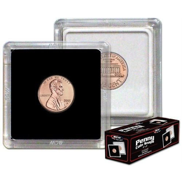 BCW Full Box of 25 BCW Penny Size Premium 2x2 Coin Snap Holder