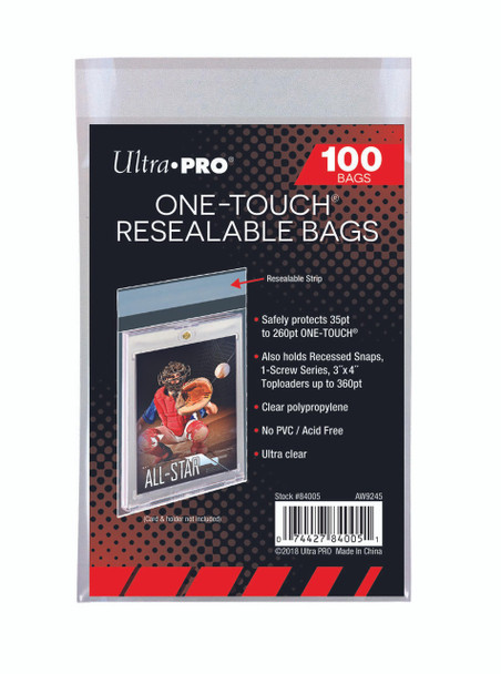 Ultra Pro One-Touch Resealable Bags 100 Count Pack Holds Trading Cards, One Touches, Toploaders