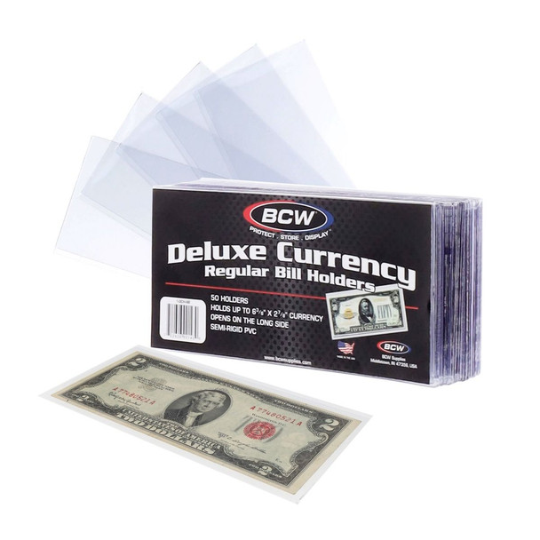 BCW Deluxe Semi Rigid Regular Bill Currency Holders 50 Count Pack