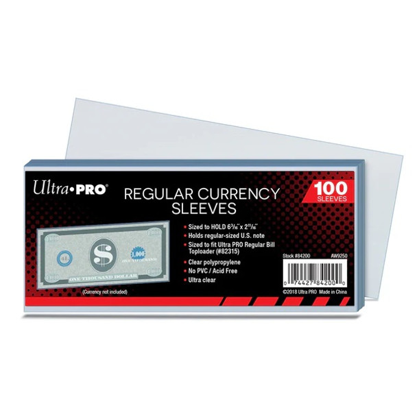 Ultra Pro Currency Sleeves Regular Bill Size (100 Count Pack)