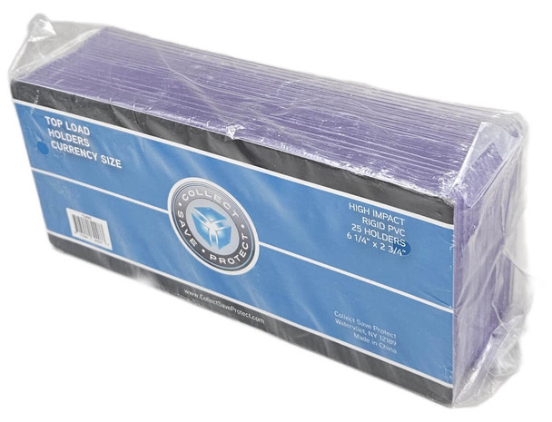 CSP Regular Currency Topload Holders - Standard Dollar Bill Size (25 Count Pack)