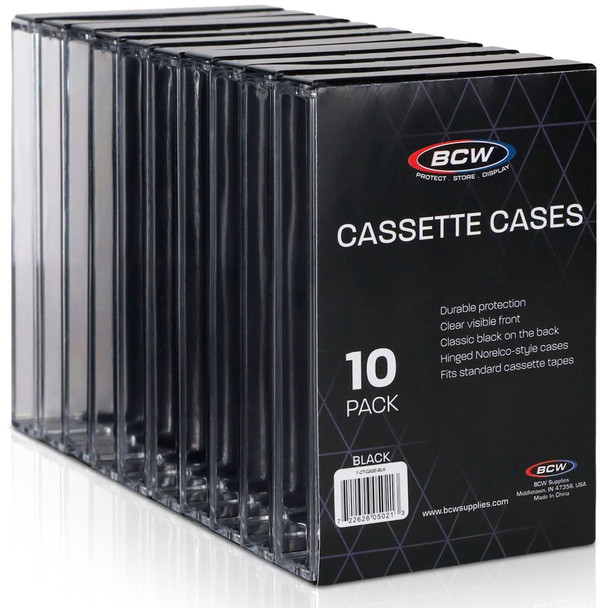 BCW Classic Black Cassette Cases For Audio Cassette Tapes (10 Pack)