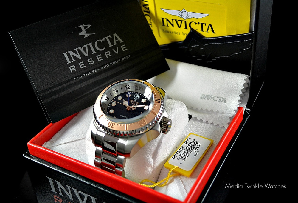 Invicta 16963 Reserve 52mm Hydromax Black Dial Rose Gold Tone Bezel Quartz GMT Bracelet Watch | Free Shipping