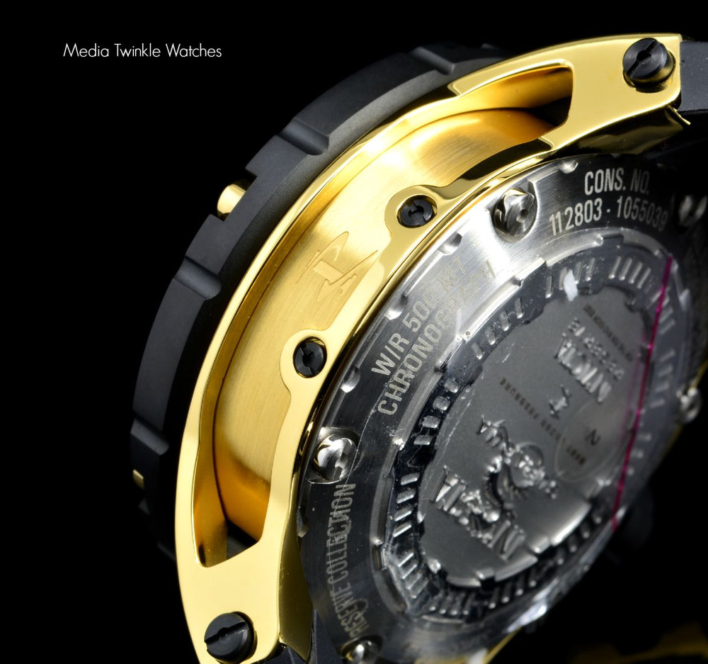 Invicta 0913 Reserve Scuba Specialty Subaqua Swiss Quartz Chronograph Black Dial Gold Tone Polyurethane Strap Watch | Free Shipping