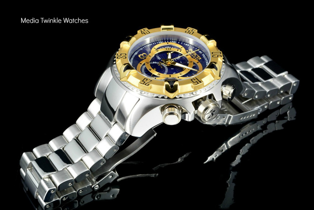 Invicta 11004 Reserve Men's Excursion Blue Dial Gold Tone Bezel Swiss Quartz Chronograph Bracelet Watch | Free Shipping