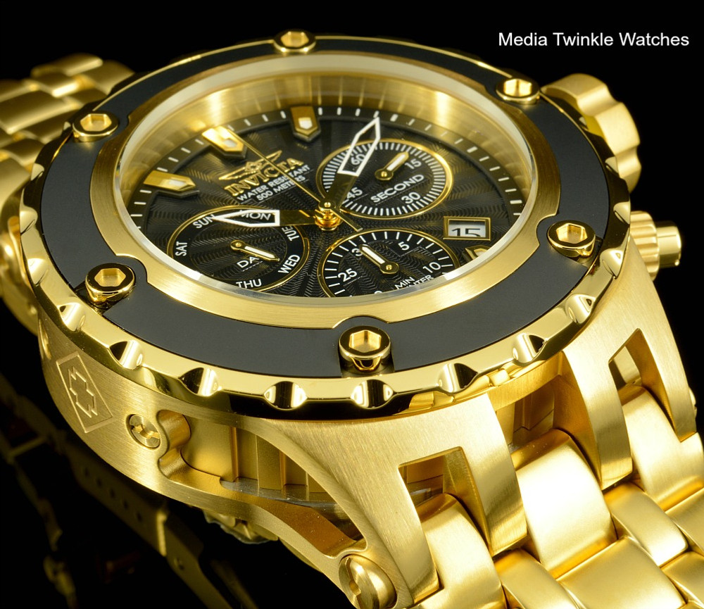 Invicta 52mm Specialty Subaqua Black Guilloché Dial 18k Gold Tone Bracelet Watch 23921