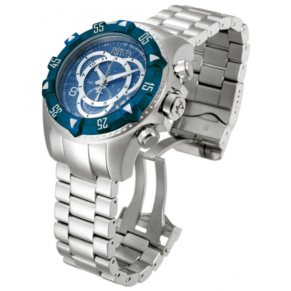 Invicta 11009 Reserve Men's Excursion Blue Dial Blue IP Bezel Swiss Quartz Chronograph Bracelet Watch w/ 8 SLOT DIVE CASE | Free Shipping