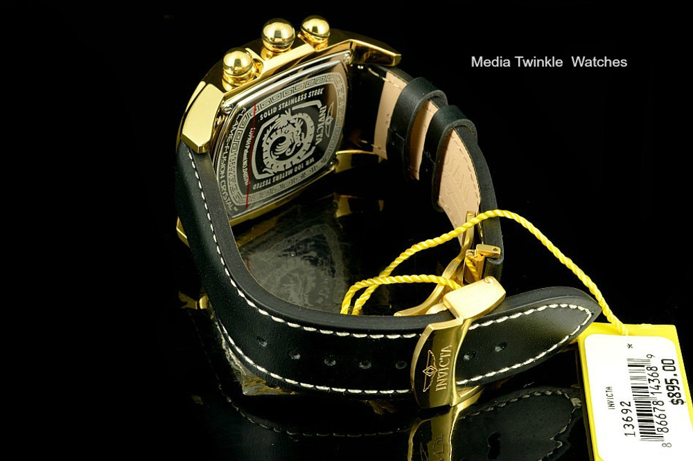 Invicta 13692 Men's Dragon Lupah Swiss Quartz Chronograph Gold Tone Black Leather Strap Watch | Free Shipping