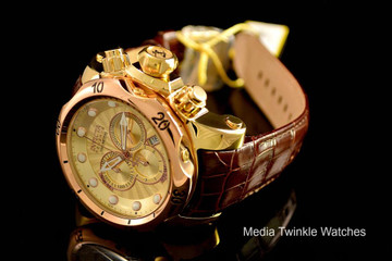 Invicta 13875 Reserve Venom "High Polished" Rose Gold Tone Brown Leather Band Watch w/Strap | Free Shipping