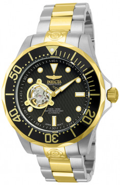 Invicta 13705 Grand Diver Automatic Black Dial Two Tone "Open Heart" Stainless Steel Bracelet Watch | Free Shipping