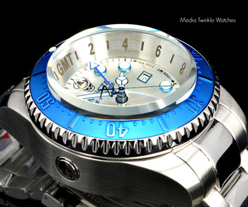 Invicta 16970 Reserve 52mm Hydromax Silver Dial Blue Bezel Quartz GMT Bracelet Watch | Free Shipping