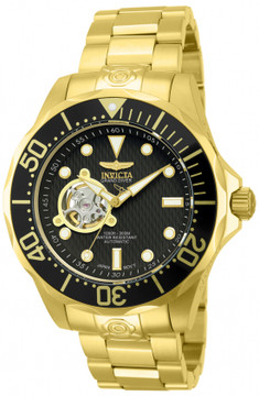 Invicta 13709 Grand Diver Automatic Black Dial 18k Gold Plated "Open Heart" Stainless Steel Bracelet Watch | Free Shipping