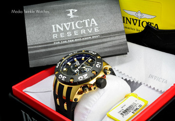 Invicta 0913 Reserve Scuba Specialty Subaqua Swiss Quartz Chronograph Black Dial Gold Tone Polyurethane Strap Watch | Free Shipping