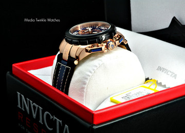 Invicta 20491 Reserve 50mm Swiss Made Chronograph Black & Rose Gold Tone Leather Watch | Free Shipping