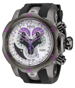 Invicta 18534 Reserve 52mm Venom Swiss Chronograph 5040F Silver & Purple Dial Black Polyurethane Strap Watch | Free Shipping