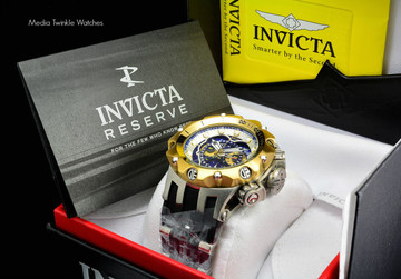 Invicta 20429 Reserve 52MM VENOM Hybrid Blue Dial Gold Tone Bezel 5040F Swiss Quartz POLYURETHANE Watch | Free Shipping