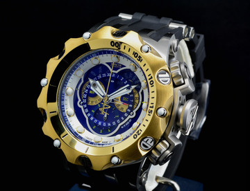 Invicta 20429 Reserve 52MM VENOM Hybrid Blue Dial Gold Tone Bezel 5040F Swiss Quartz POLYURETHANE Watch | Free Shipping