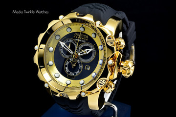 invicta 20401 Sea Dragon Gen. II Swiss Made Chronograph Black Dial 18k Gold Tone Case Silicon Strap Watch | Free Shipping