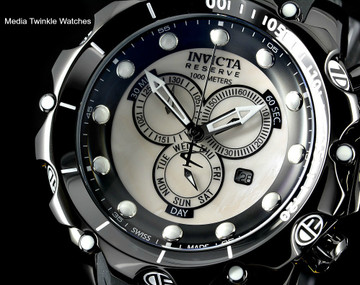 Invicta 20398 Sea Dragon Gen. II Swiss Made Chronograph White MOP Dial Silver Case Black Silicon Strap Watch | Free Shipping