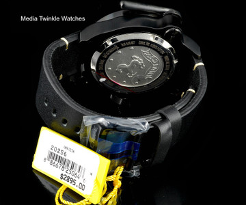 Invicta 20256 Reserve 52mm Vintage All Black Stealth Cross Bar Quartz Multi Function Leather Strap Watch