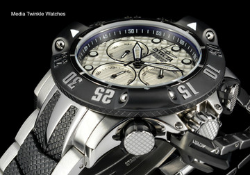 Invicta 50mm Subaqua 23804 Poseidon Quartz Chronograph Silver & Black Two Tone Bracelet Watch