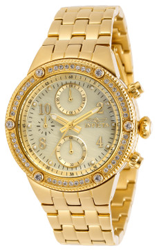Invicta Women's Angel Quartz Chronograph Gold M.O.P Dial Crystal Accented Stainless Silver Steel Bracelet Watch