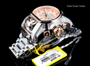 Invicta 52mm Bolt Zeus MAGNUM Quartz Dual Movement Silver & Rose Gold Bracelet Watch