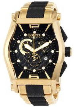 Invicta 0745 Men's Reserve Tonneau Chronograph Black and 18k Gold Plated Stainless Steel Watch | Free Shipping