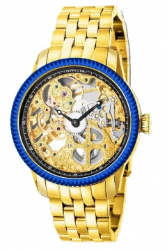Invicta 80013 Men's Specialty Mechanical 18K Gold Plated Case Blue I.P Bezel Stainless Steel Bracelet Watch | Free Shipping