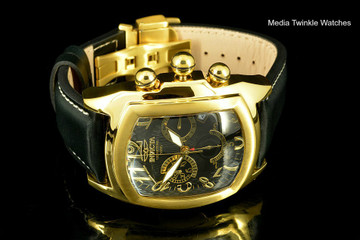Invicta 13692 Men's Dragon Lupah Swiss Quartz Chronograph Gold Tone Black Leather Strap Watch | Free Shipping