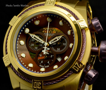 New Invicta 12740 Reserve Bolt Zeus Gold Tone Brown Dial Swiss Made Chronograph Stainless Steel Watch | Free Shipping