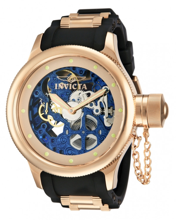 Invicta 80122 Quinotaur Russian Diver Mechanical Rose Gold Tone w/ Blue Dial Polyurethane Strap Watch | Free Shipping