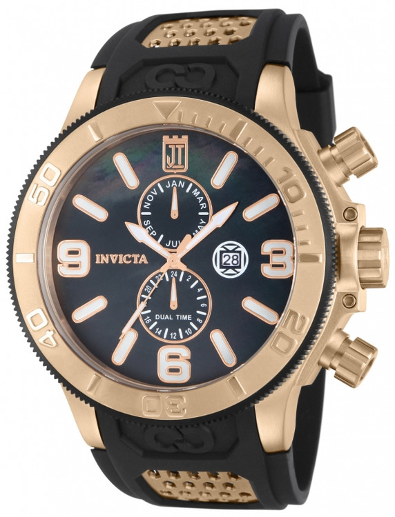 Invicta 13689 Jason Taylor Collection Quartz GMT Rose Gold Tone Black M.O.P Black Polyurethane Strap Watch | Free Shipping