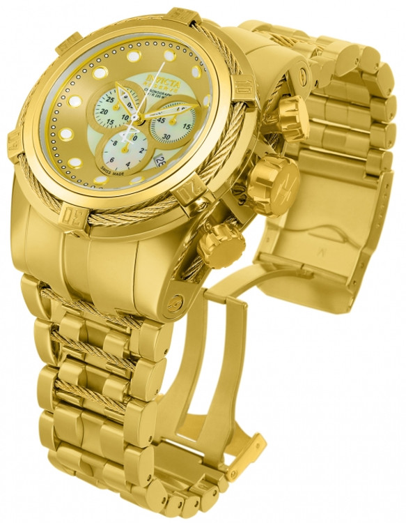 Invicta 12738 Reserve Bolt Zeus Swiss Made Chronograph Gold Dial Gold Tone Stainless Steel Watch | Free Shipping
