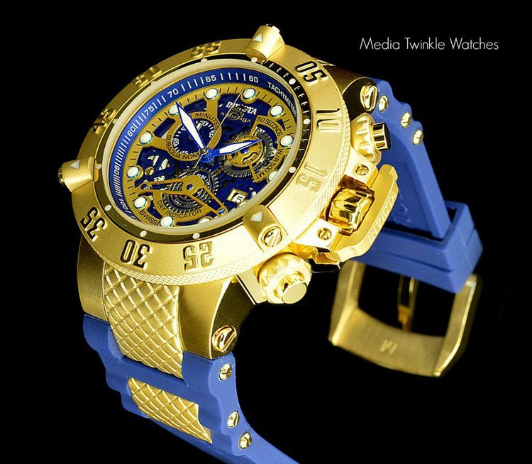 Invicta 18527 Men's Subaqua Noma III Swiss Quartz Chronograph 18k Gold Tone Blue Polyurethane Strap Watch | Free Shipping