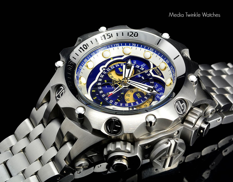Invicta 16802b Reserve 52MM VENOM Hybrid Blue Dial Silver Tone 5040F Swiss Quartz Chronograph Bracelet Watch | Free Shipping