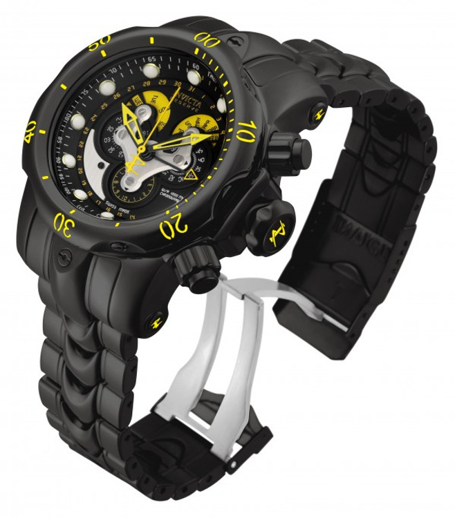 Invicta 14458 Reserve 52mm Venom Swiss Quartz Chronograph 5040F Blakck & Yellow Dial Black Bracelet Watch | Free Shipping