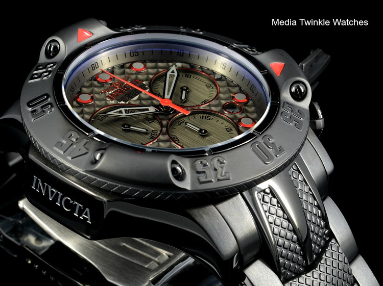 Invicta 50mm Subaqua 23809 Poseidon Quartz Chronograph Gunmetal Dial Red Accented Black Bracelet Watch