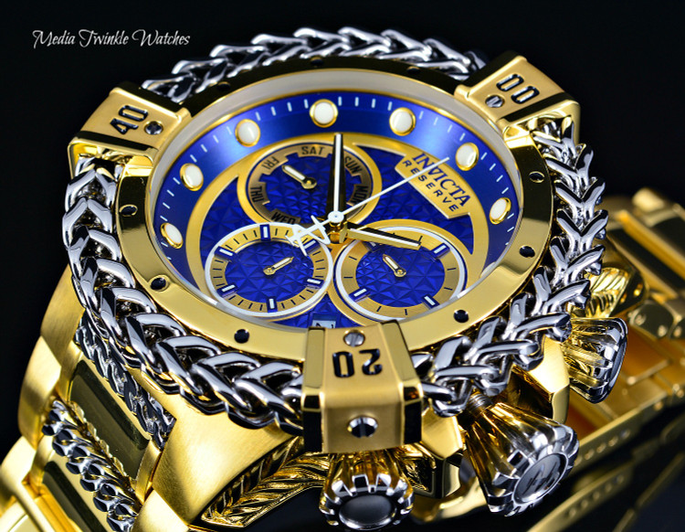 Invicta 52mm Reserve Bolt Hercules Blue Dial All Gold Quartz Chronograph Watch 30544