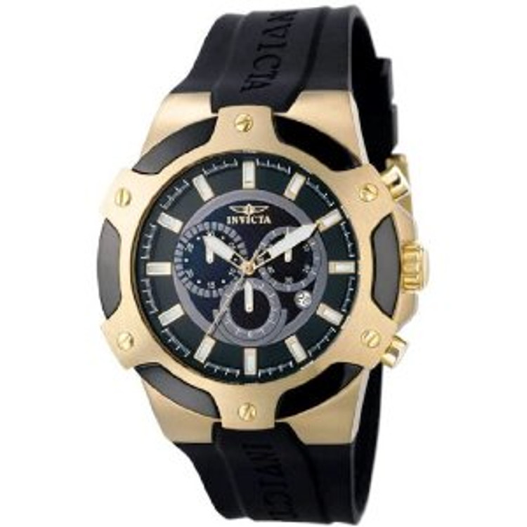 Invicta 7343 Gold Tone Stainless Steel Signature Chronograph Black Strap Watch | Free Shipping