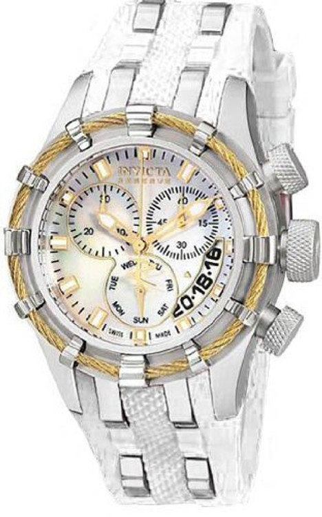 Invicta 6945 Women's Reserve Collection Bolt Gold Tone Chronograph White Polyurethane Watch | Free Shipping