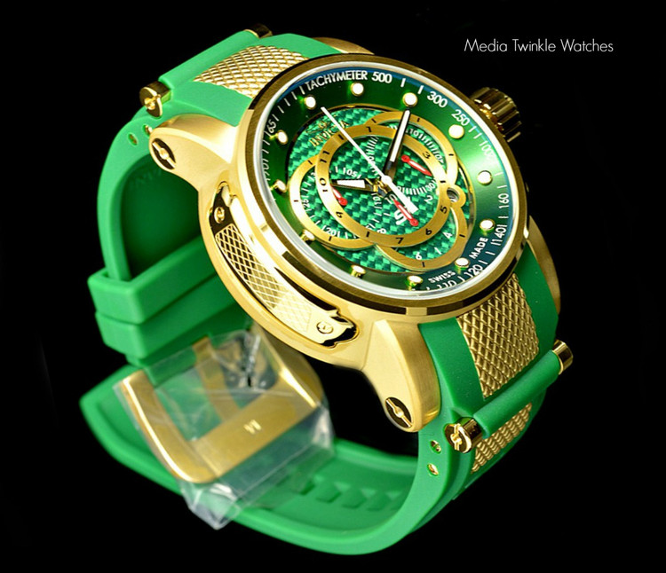 Invicta 10565 S1 Barrel Swiss Made Chronograph 18K Gold Plated Green Strap Watch (NEW) | Free Shipping